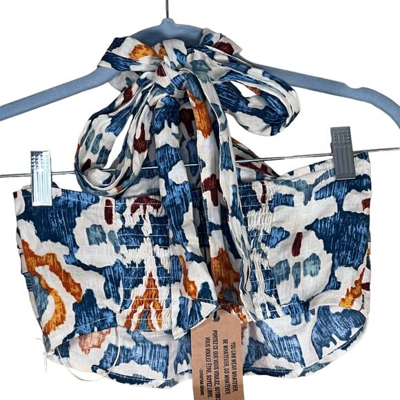 Christian Siriano Women’s Linen Blend Ikat Print Cropped Halter Top Small NWT - Picture 3 of 10